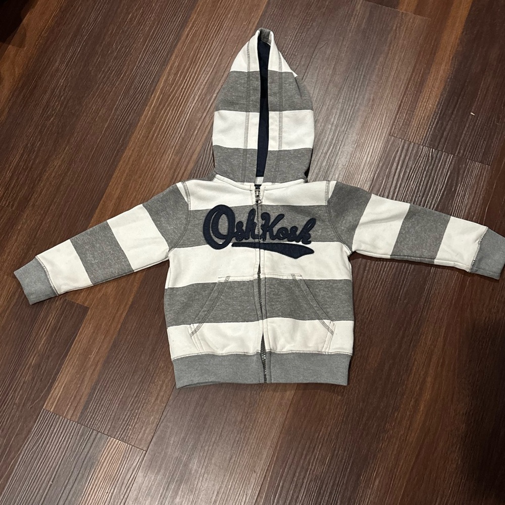 Toddler boys Osh Kosh B’Gosh zip up hoodie size 2T white gray navy sweatshirt